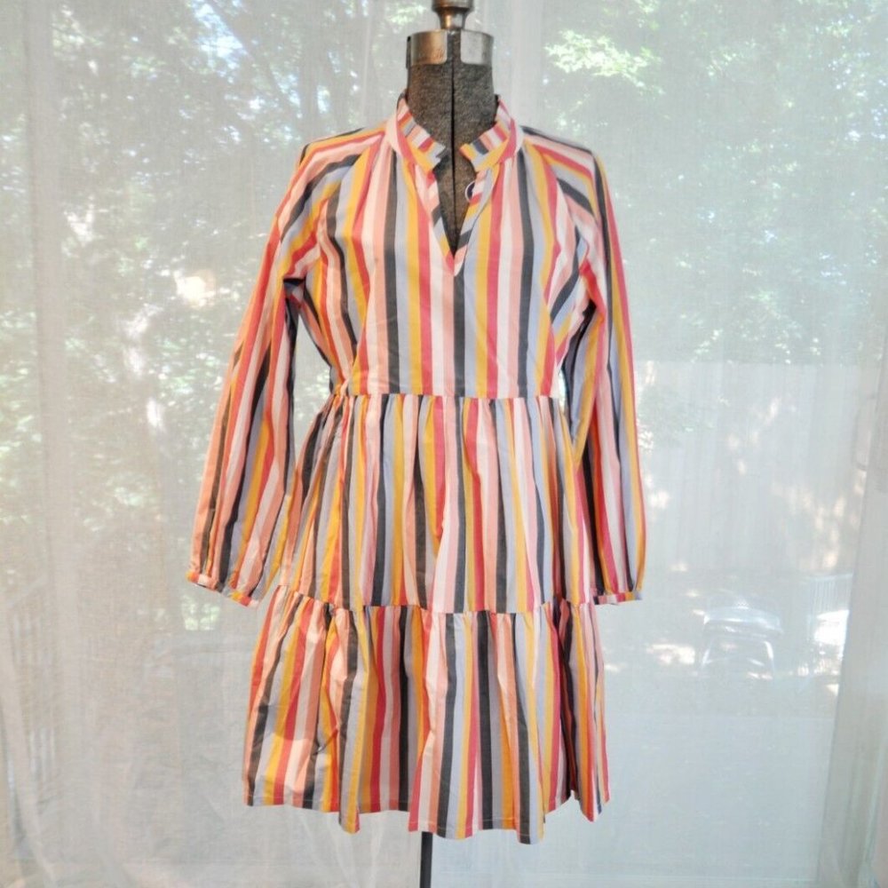 J.CREW NWT TIERED MULIT-COLOR POPOVER DRESS - Size Small